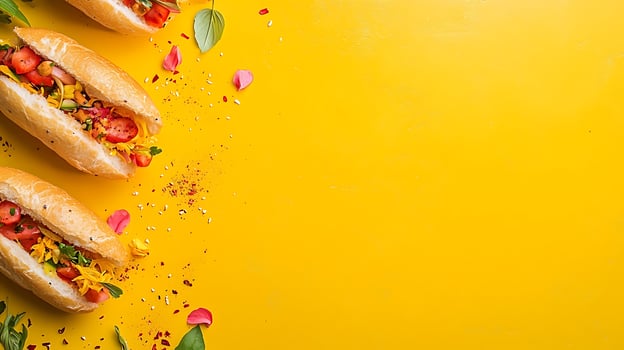 Delicious and Freshly Made Sandwiches on a Bright Yellow Background. photo