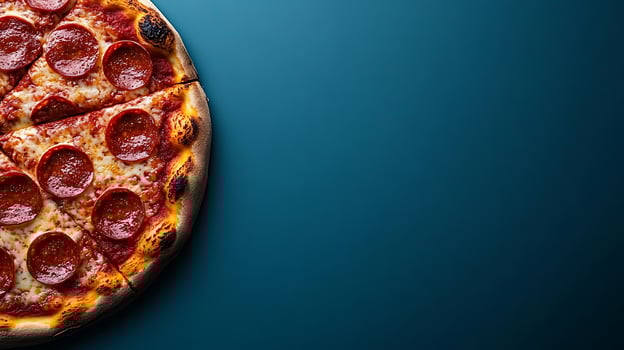 Delicious Pepperoni Pizza on a Clean Blue Background. photo