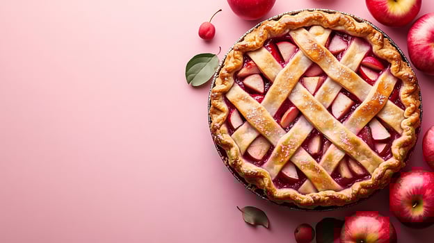 Delicious Homemade Apple Pie with Fresh Red Apples. photo