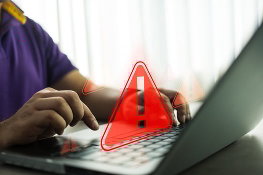 Caution sign data unlocking hackers. Malicious software, virus and cybercrime. photo