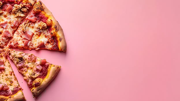 Delicious Pizza Slices Waiting to be Enjoyed on a Soft Pink Background. photo