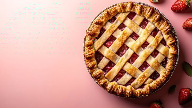 Delicious Strawberry Pie with Lattice Crust and Fresh Berries. photo