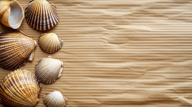 Beach Treasures Scattered on Textured Paper Background. photo