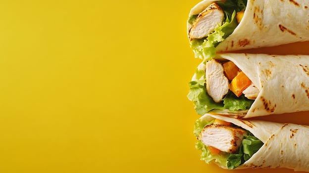 Delicious Chicken Wraps with Fresh Lettuce and Orange Filling. photo