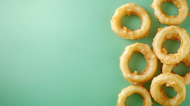 Crispy Fried Onion Rings on a Fresh Green Background. photo