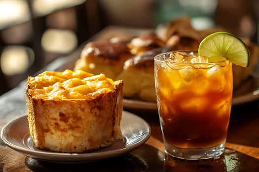 Delicious baked treat and refreshing iced drink with lime. photo