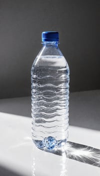 Clear Water Bottle on Reflective Surface photo