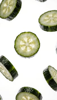 Floating Cucumber Slices Against White Background photo