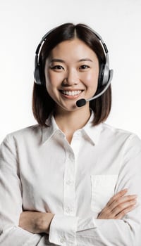 Customer Service Representative Smiling with Headset photo