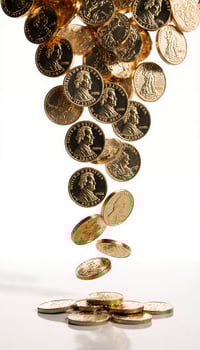 Falling Gold Coins on Reflective Surface photo