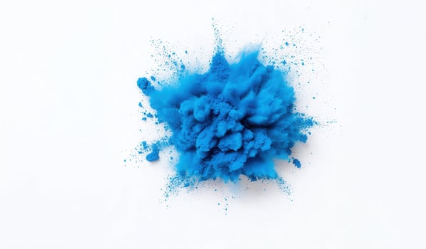 Vivid blue powder bursting, creating dynamic cloud pattern against soft azure background, highlighting explosive chromatic movement photo