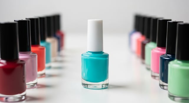 Vibrant Nail Polish Bottles in Rows Stand Out Concept, Beauty and Fashion, Colorful Array photo