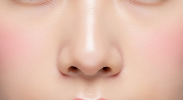 Close-up of a Woman's Smooth, Perfect Nose and Skin, Ideal for Beauty and Skincare Advertising photo