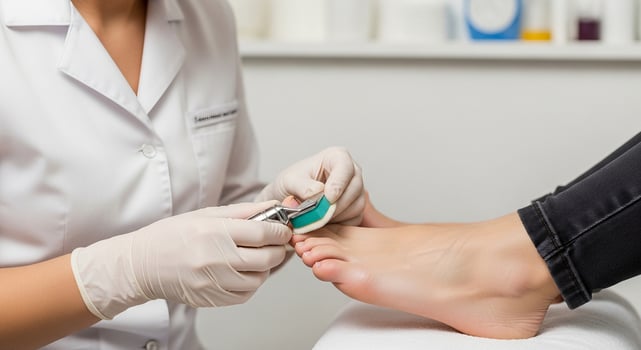 Pedicurist filing toenails Professional foot care and beauty treatment at a salon or spa. photo