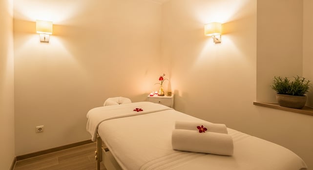 Serene Spa Retreat Massage Table in Relaxing Ambiance for Wellness and Rejuvenation photo