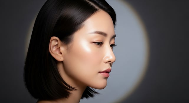 Elegant Asian Woman with Radiant Skin Beauty Portrait in Soft Lighting photo