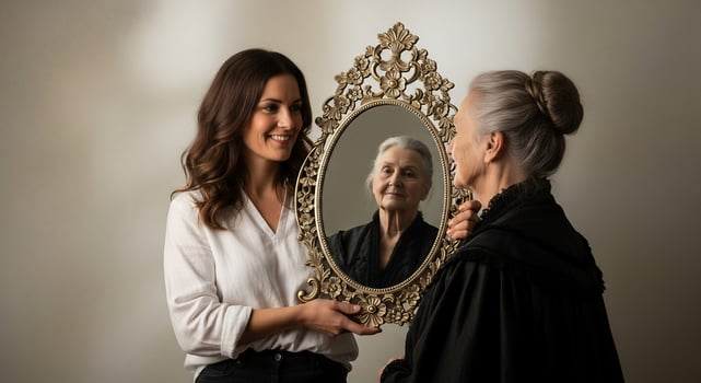 Generations, Reflection, and Legacy A Timeless Portrait of a Woman and Her Grandmother photo