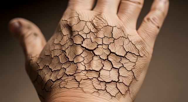 Extremely Dry and Cracked Human Skin, A Close-Up of Dehydration and Dermatitis Issues Needing Skincare and Treatment photo
