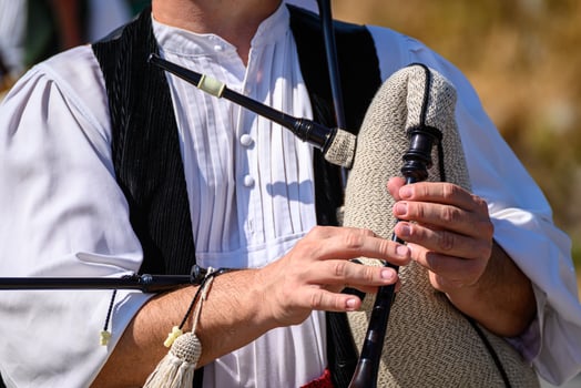 Playing the gaita at a Spanish festival, traditional street music. photo