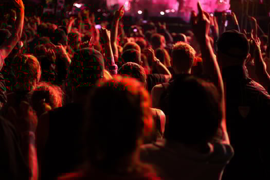crowd of people with arms raised photo