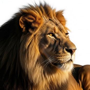 Majestic lion king with golden mane isolated on white background photo