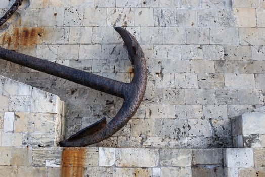 rusty old iron anchor on the promenade photo