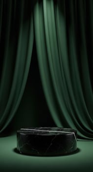 Dark Green Draped Background Black Marble Podium pedestal photo