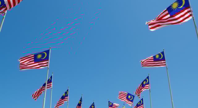 Malaysian Flags Waving Against a Blue Sky photo