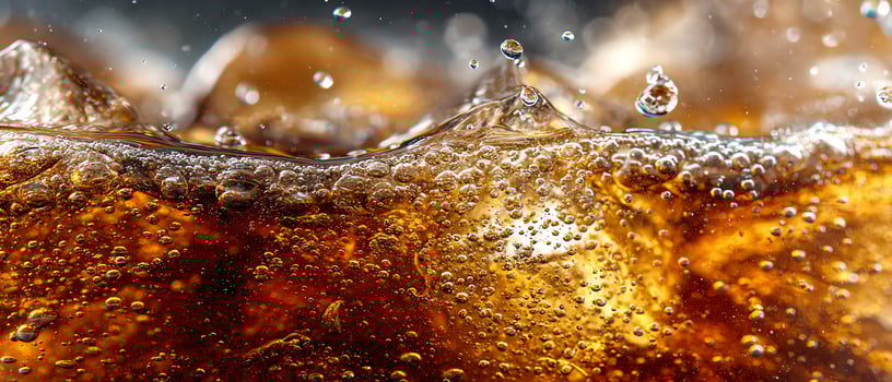 Close-up of fizzy cola with bubbles. photo