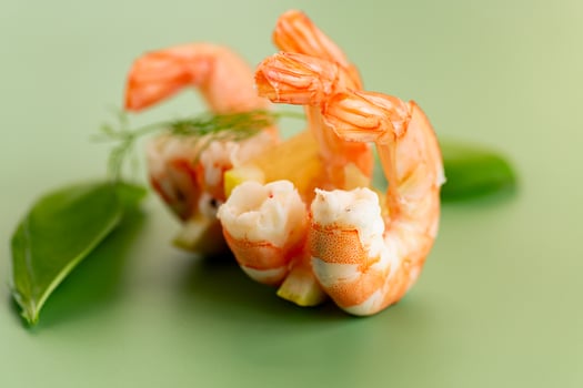 Large shrimp with green leaf is ideal for dietary dishes photo