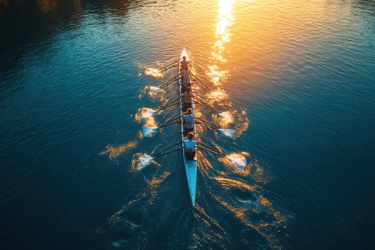A row of rowers in a boat on the water photo