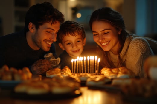 A family celebrating a birthday photo