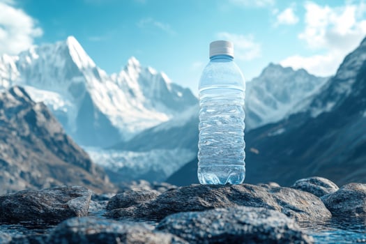 A plastic bottle of water sitting on top of rocks photo