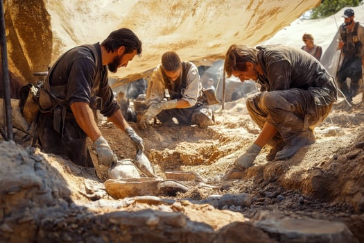 Men working in a pit with a shovel and a shovel photo
