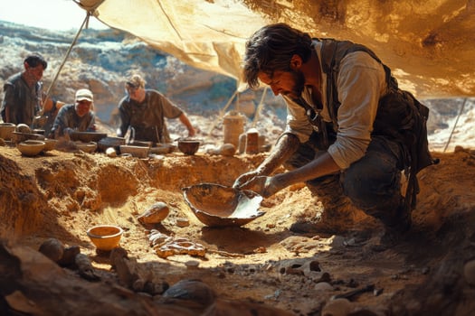 A man is working in a pit with other people photo