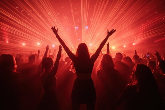 People at a concert with their hands up photo