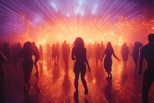 People dancing in a club with bright lights photo