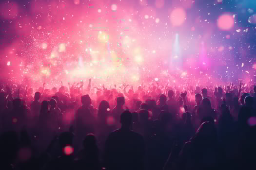 A crowd of people at a concert with lights and confetti photo