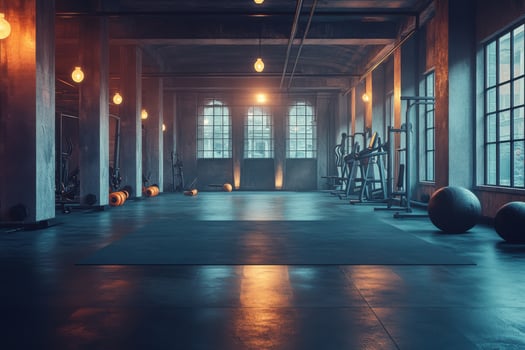An empty gym room with a lot of equipment photo