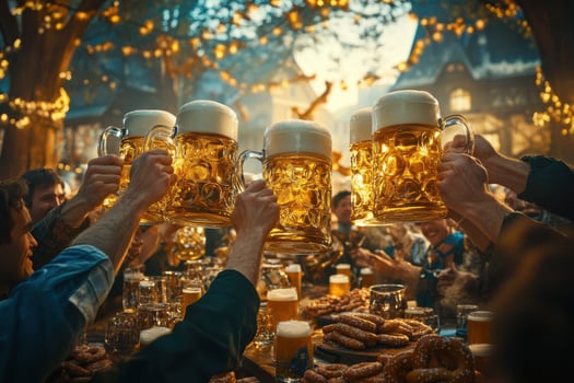 People toasting with beer at an outdoor event photo