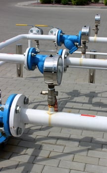 Pipes of the gas network with valves and control pressure sensors photo