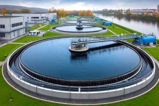 Modern urban wastewater treatment plant purifying water for sustainable city photo