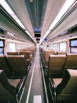 An Empty Interior View of Train Car photo