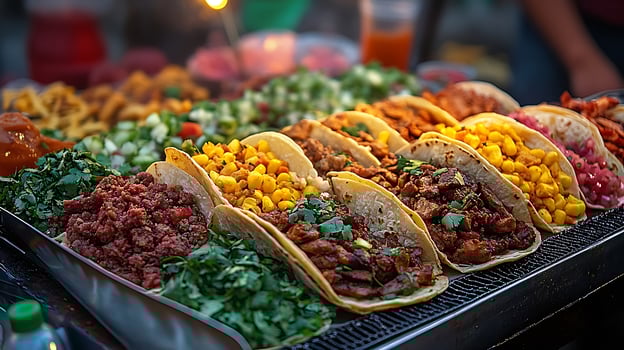 Delicious Tacos Ready to Eat with Fresh Toppings for a Feast. photo