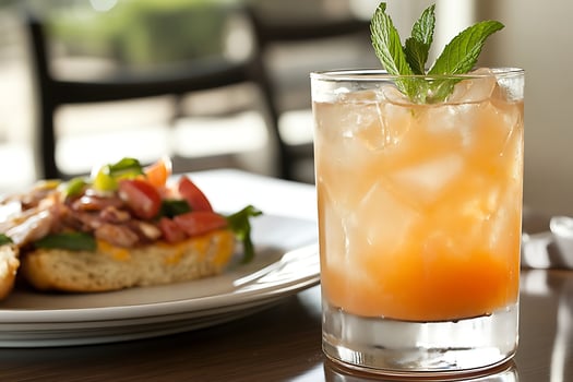 Refreshing Summer Drink with Savory Bruschetta on a Table. photo