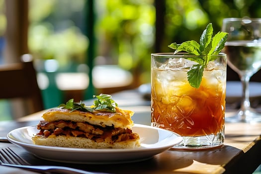 Delicious Summer Sandwich and Refreshing Drink in Bright Sunlight. photo