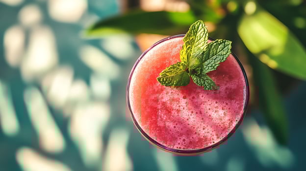 Refreshing Pink Drink with Mint Leaves in Sunlight. photo