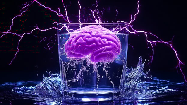 Electric Brain in Water with Neon Purple Lightning Streaks. photo