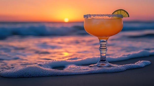 Enjoy A Refreshing Cocktail by the Ocean at Sunset. photo