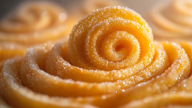 Macro View of Sweet Sugar Sprinkled Pastry Swirls. photo